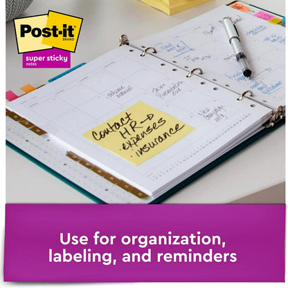 Post-it Super Sticky Notes, 12 Sticky Note Pads, 3 x 3 in., School Supplies, Office Products, Sticky Notes for Vertical Surfaces, Monitors, Walls and Windows, Canary Yellow
