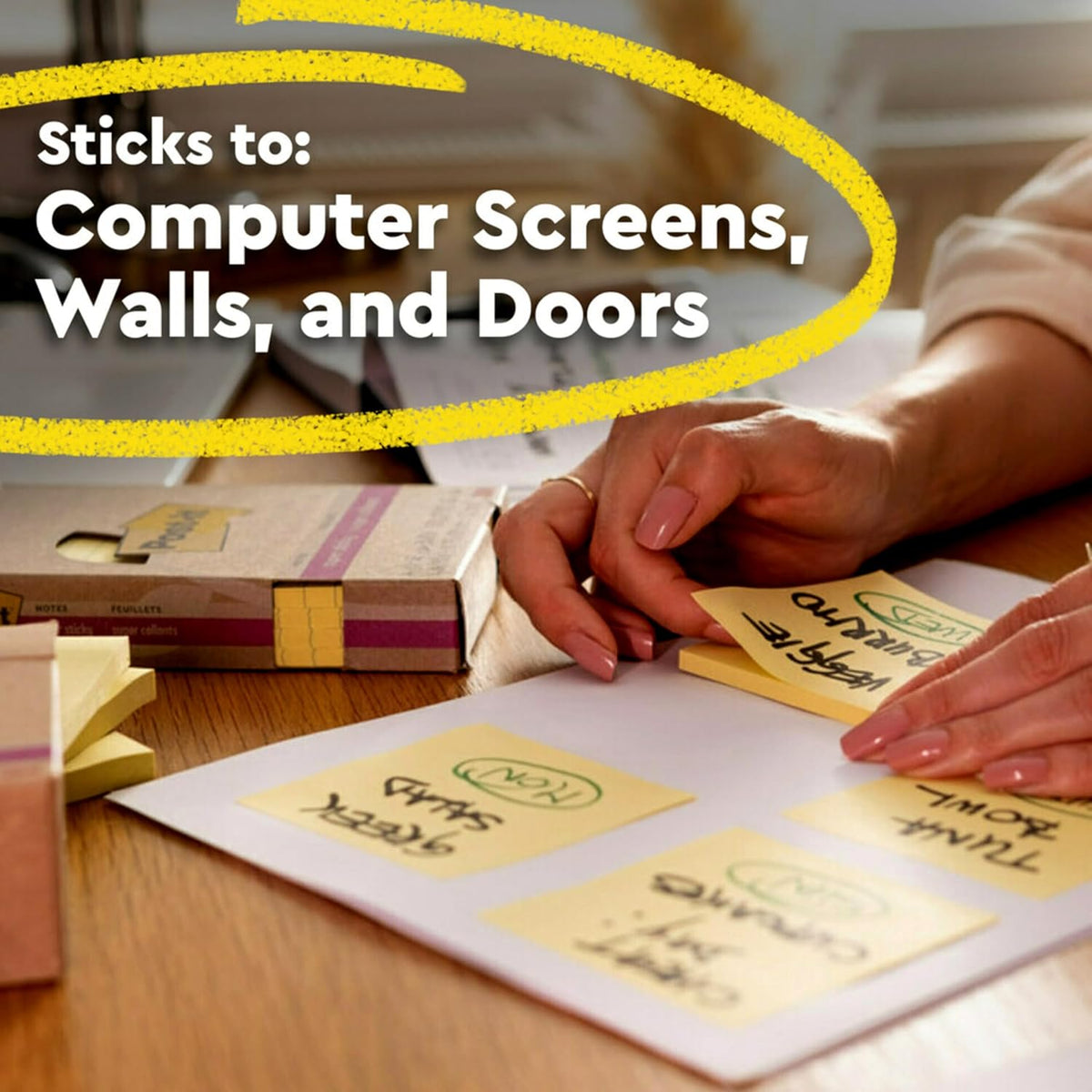 Post-it 100% Recycled Super Sticky Notes, 3 x 3 in, Canary Yellow, 5 Pads
