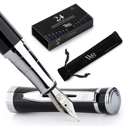Wordsworth & Black Fountain Pen Set for Writing, Extra Fine Nib,Silver