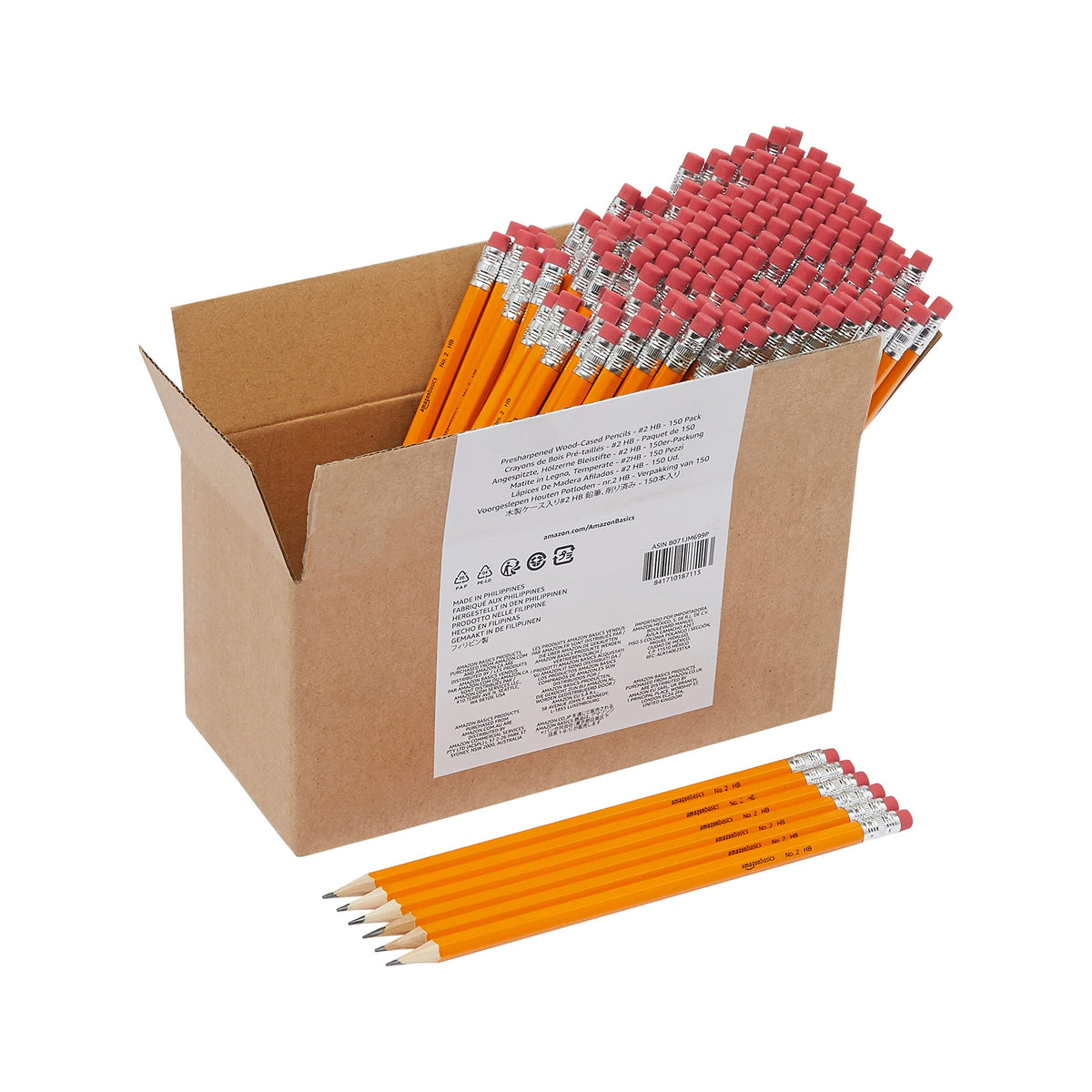 Amazon Basics Wood-Cased #2 HB School Pencils with Erasers for Writing and Drawing, Pre-sharpened, Soft Strong Lead, Orange, 30 Count