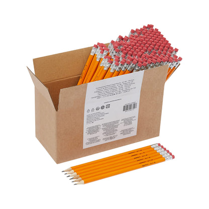 Amazon Basics Wood-Cased #2 Pencils for Writing, Drawing and Sketching, Pre-sharpened, HB Soft Lead with Erasers, Teacher Supplies, 150 Count, Yellow