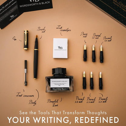Wordsworth & Black Luxury Calligraphy Pen Set for Writing, 6 Nibs, Black