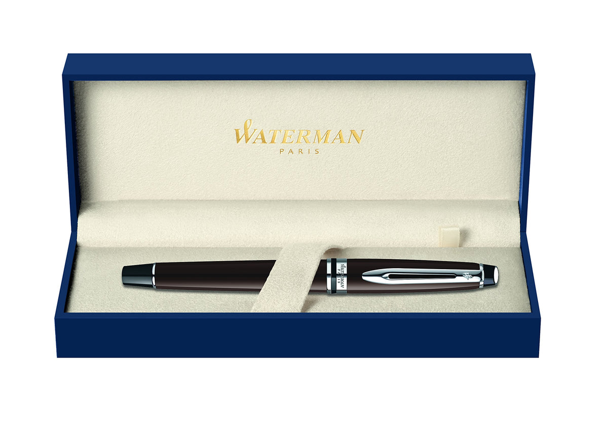Waterman Expert Fountain Pen, Stainless Steel With 23k Gold Trim, Medium Nib With Blue Ink Cartridge, Gift Box