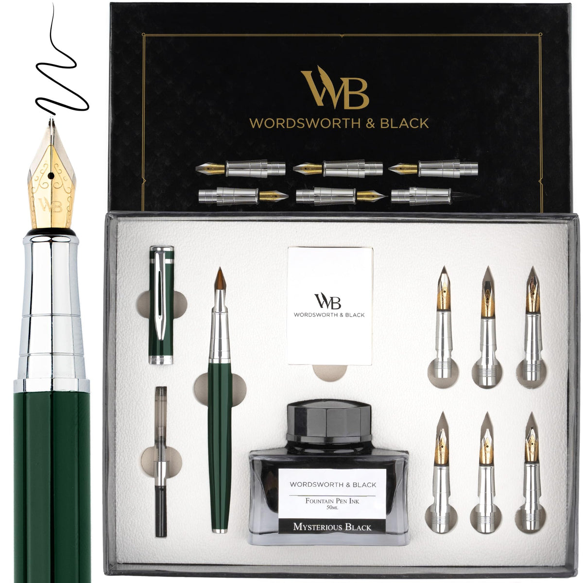 Wordsworth & Black Luxury Calligraphy Pen Set for Writing, 6 Nibs, Black