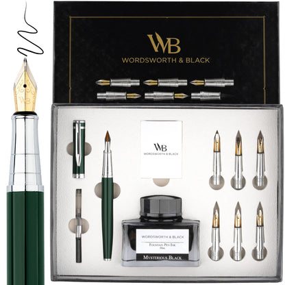 Wordsworth & Black Luxury Calligraphy Pen Set for Writing, 6 Nibs, Black