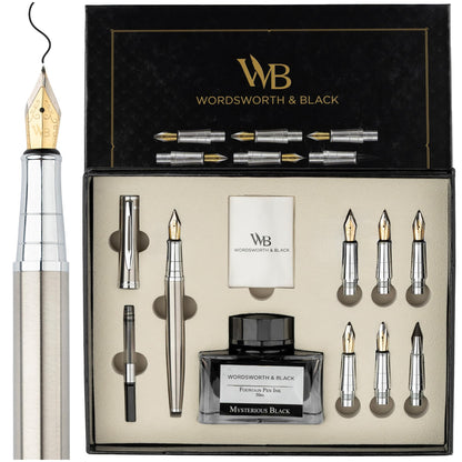 Wordsworth & Black Luxury Calligraphy Pen Set for Writing, 6 Nibs, Black