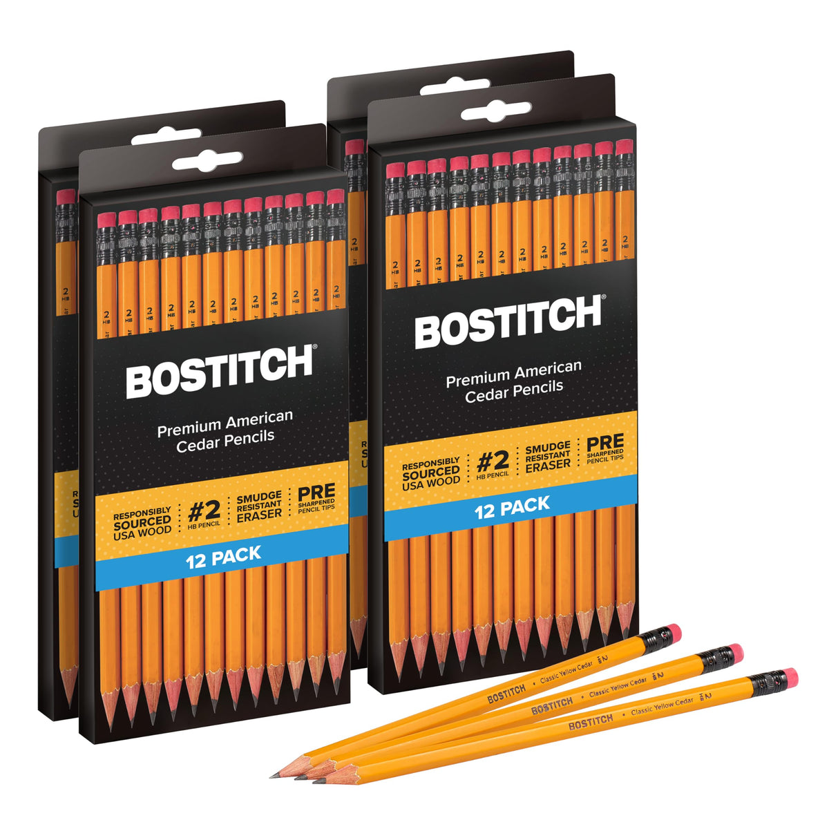Bostitch Office Premium #2 Pencils, American Cedar Wood, Pre-Sharpened, HB Graphite, 12-Pack