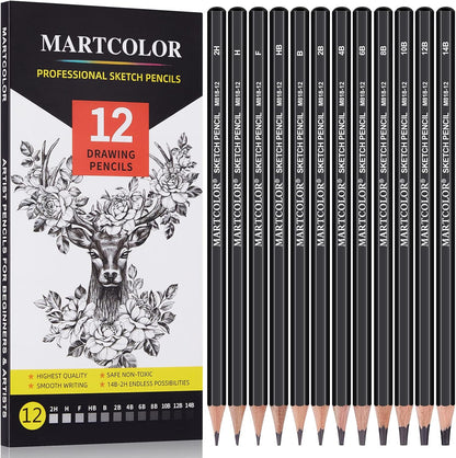 MARTCOLOR Drawing Sketching Pencils Set, 12 Pack Graphite Pencils(14B - 2H)