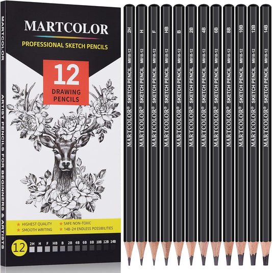 MARTCOLOR Drawing Sketching Pencils Set, 12 Pack Graphite Pencils(14B - 2H)