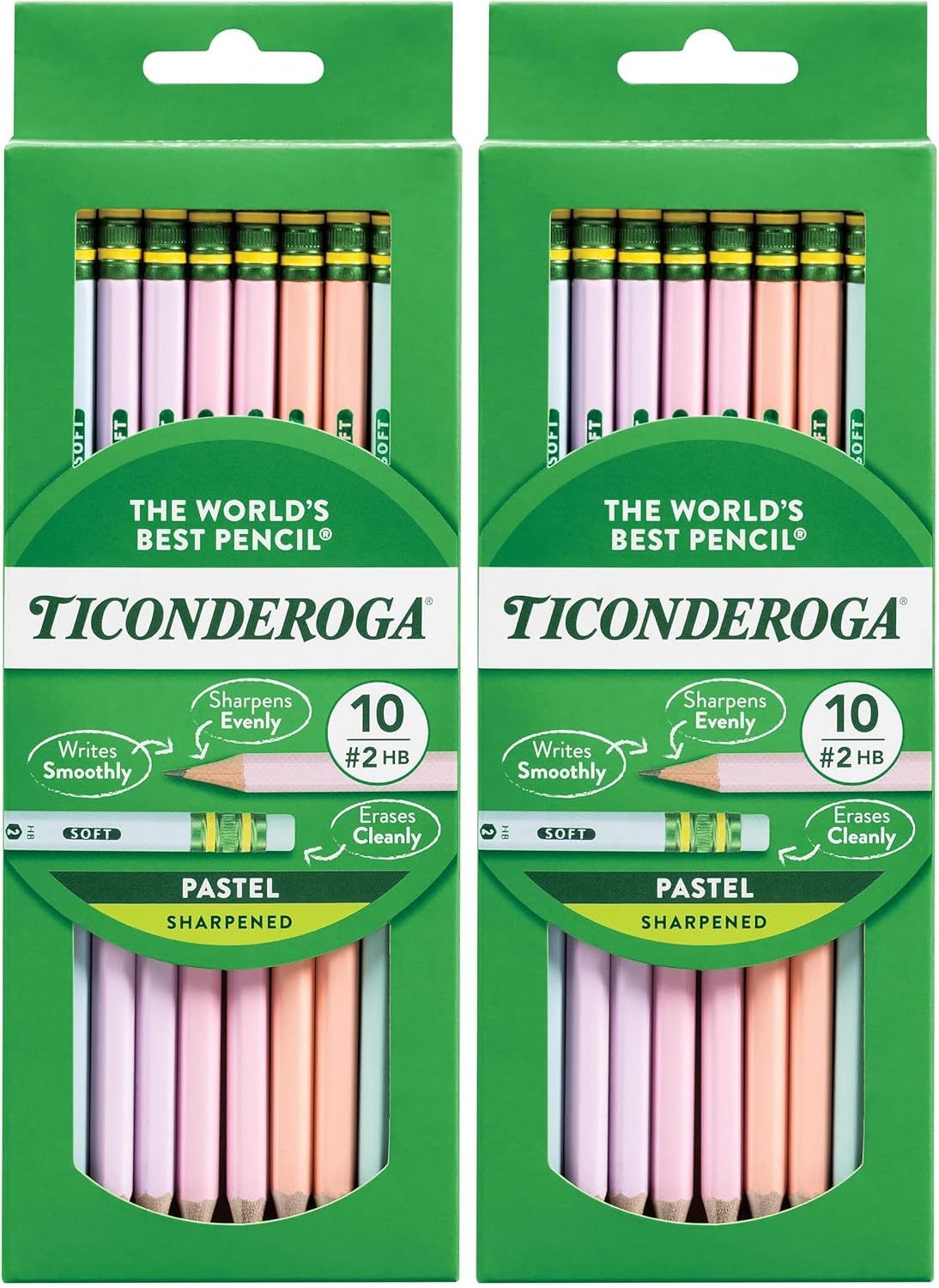 Ticonderoga Wood-Cased Pencils, Pre-Sharpened, 2 HB Soft, Pastel Colors, 150 Count
