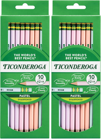 Ticonderoga Wood-Cased Pencils, Pre-Sharpened, 2 HB Soft, Pastel Colors, 150 Count