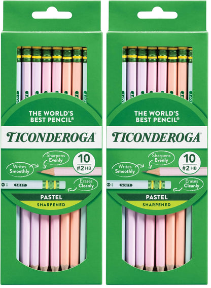 Ticonderoga Wood-Cased Pencils, Pre-Sharpened, 2 HB Soft, Pastel Colors, 150 Count