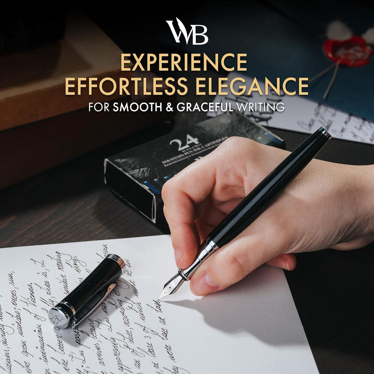 Wordsworth & Black Luxury Fountain Pen Set for Writing, Medium Nib, Black