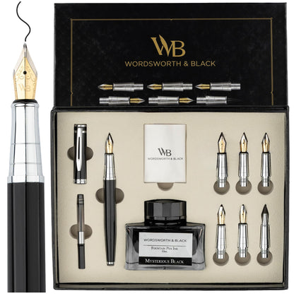 Wordsworth & Black Luxury Calligraphy Pen Set for Writing, 6 Nibs, Black