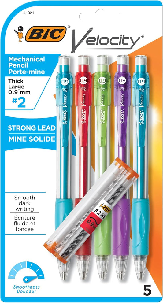 BIC Velocity Strong Lead Mechanical Pencils, Thick Point, 0.9mm, 5-Count