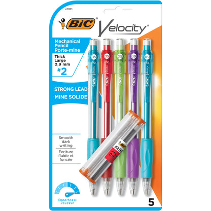 BIC Velocity Strong Lead Mechanical Pencils, Thick Point, 0.9mm, 5-Count