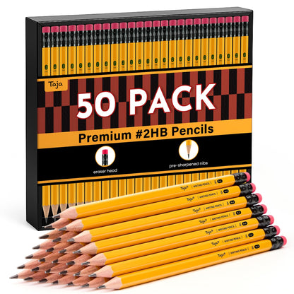 Taja 50 Pack Wood-Cased #2 HB Pencils, Bulk Pre-Sharpened, Macaron
