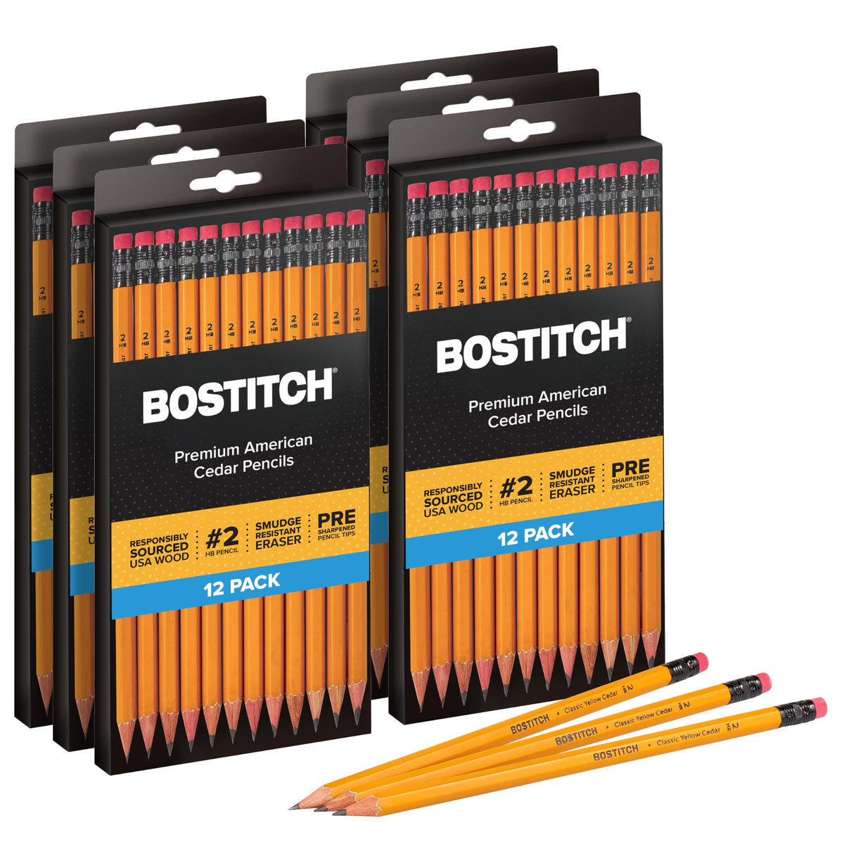 Bostitch Office Premium #2 Pencils, American Cedar Wood, Pre-Sharpened, HB Graphite, 12-Pack