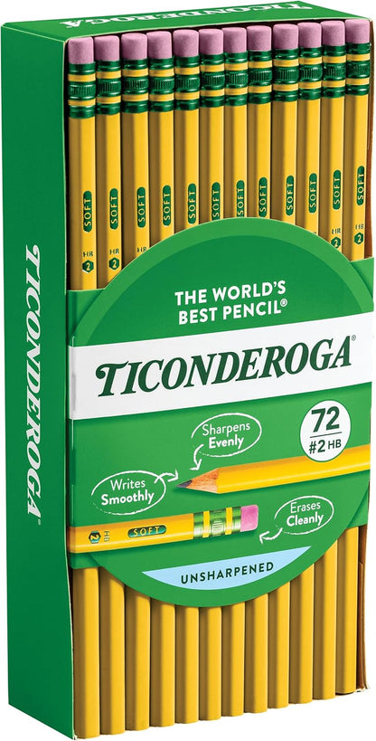Ticonderoga Wood-Cased Pencils, #2 HB Soft, Yellow, 72 Count
