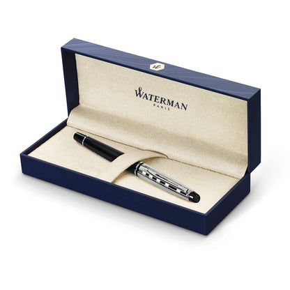 Waterman Expert Fountain Pen, Stainless Steel With 23k Gold Trim, Medium Nib With Blue Ink Cartridge, Gift Box