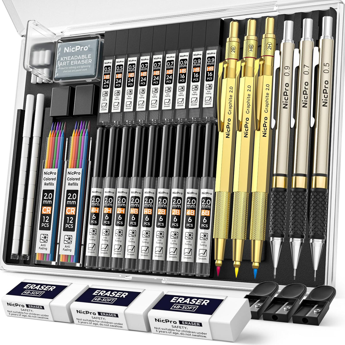 Nicpro Mechanical Pencil Set, 35PCS Art Mechanical Pencils 0.5/0.7/0.9/2mm