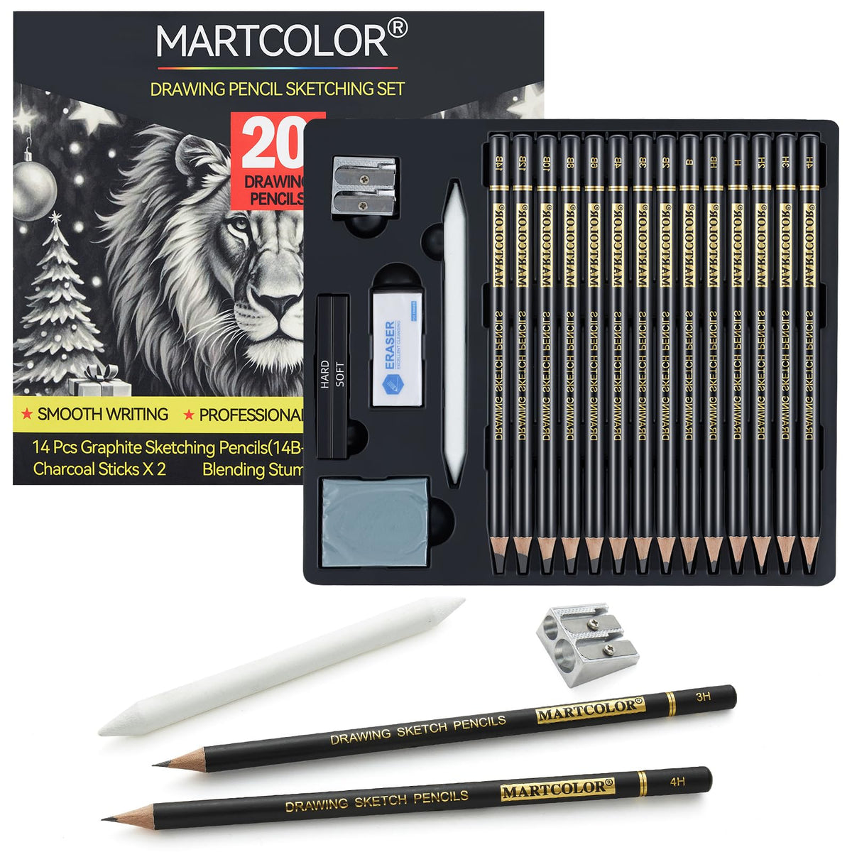 MARTCOLOR Drawing Sketching Pencils Set, 12 Pack Graphite Pencils(14B - 2H)
