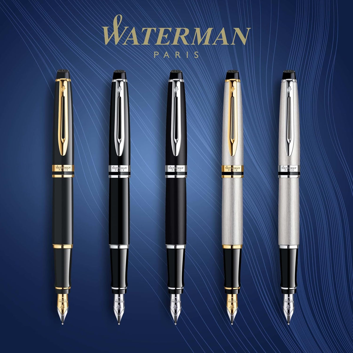 Waterman Expert Fountain Pen, Gloss Black with 23k Gold Trim, Medium Nib, Luxury Pen in Gift Box, Fountain Pen for Writing