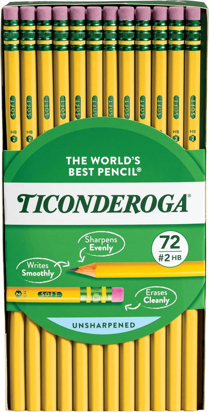 Ticonderoga Wood-Cased Pencils, #2 HB Soft, Yellow, 72 Count