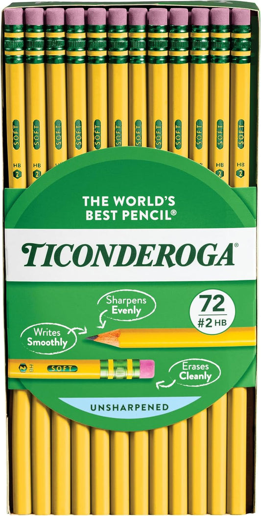 Ticonderoga Wood-Cased Pencils, #2 HB Soft, Yellow, 72 Count