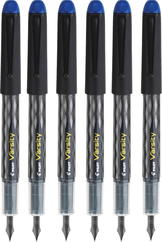Pilot Varsity Disposable Fountain Pens, Blue Ink, Medium Point, Pack of 6