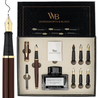 Wordsworth & Black Luxury Calligraphy Pen Set for Writing, 6 Nibs, Black