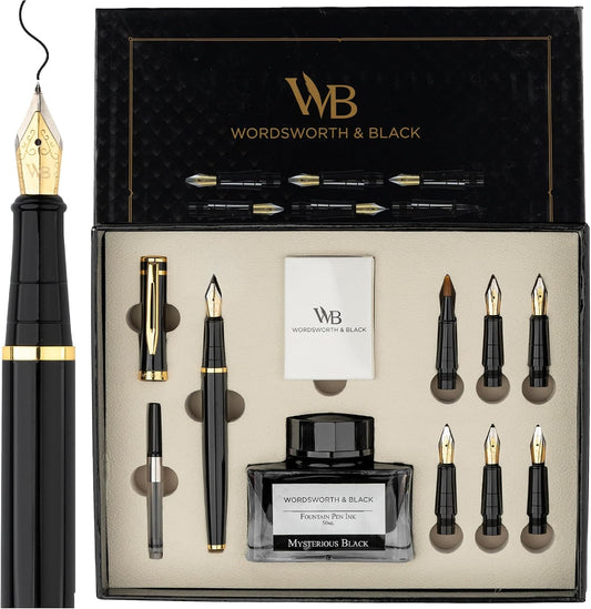 Wordsworth & Black Luxury Calligraphy Pen Set for Writing, 6 Nibs, Black