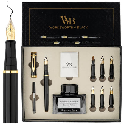 Wordsworth & Black Luxury Calligraphy Pen Set for Writing, 6 Nibs, Black