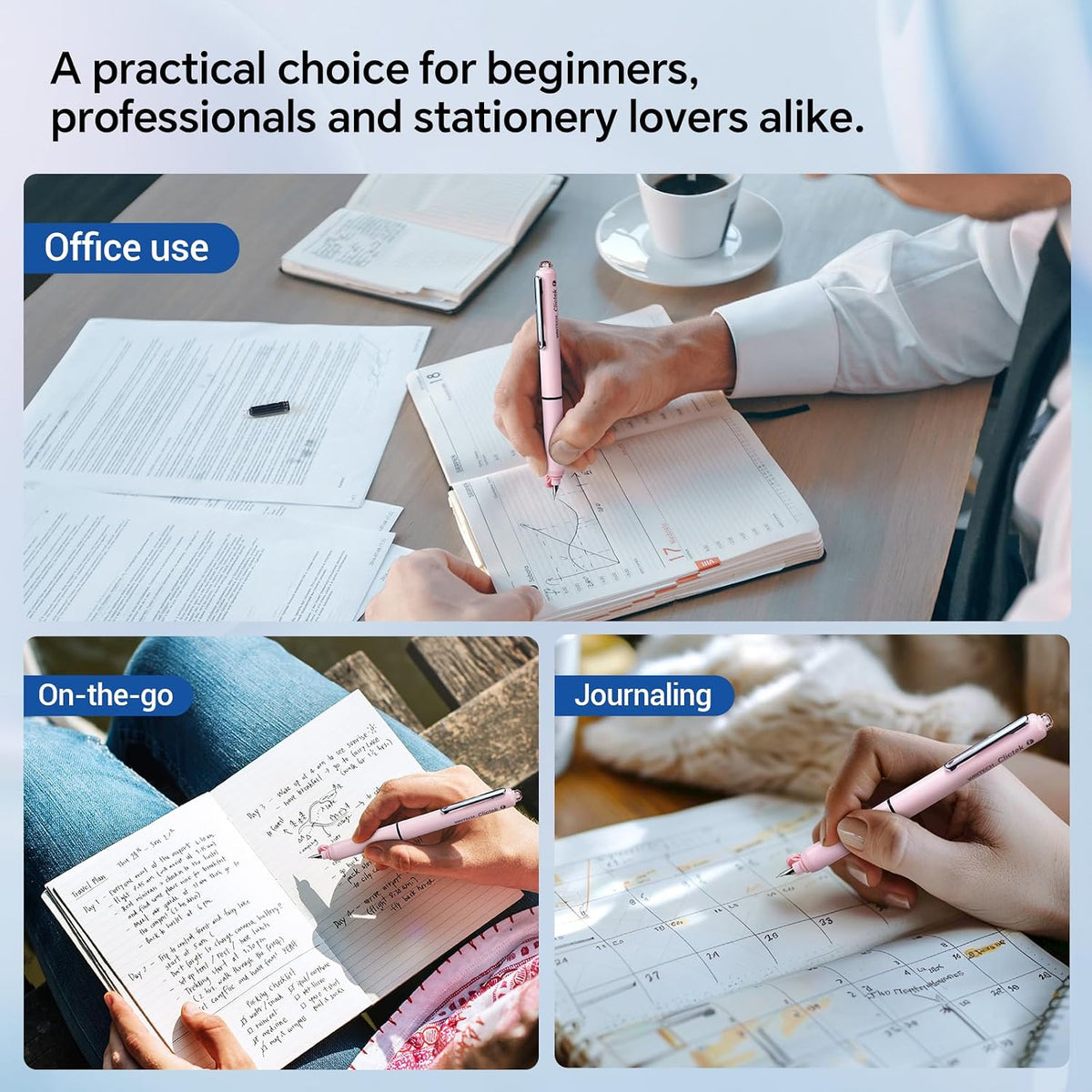 WRITECH Fountain Pen Fine Point: Clictek Retractable Black Ink Cartridges