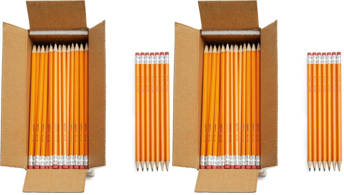 Amazon Basics Wood-Cased #2 HB School Pencils with Erasers for Writing and Drawing, Pre-sharpened, Soft Strong Lead, Orange, 30 Count