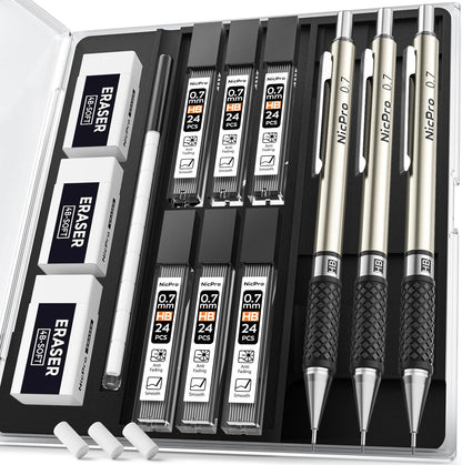 Nicpro 0.7 mm Art Mechanical Pencil Set in Storage Case, 3 PCS