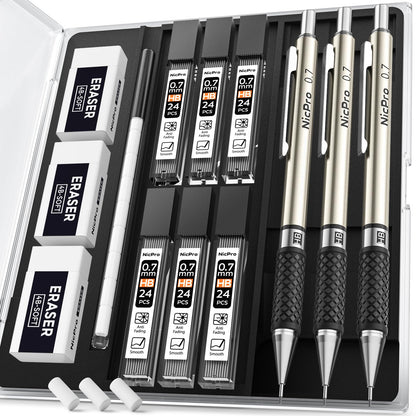 Nicpro 0.5 mm Art Mechanical Pencil Set in Storage Case, 3 PCS