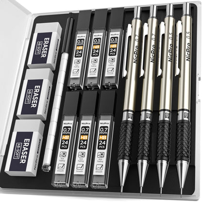 Nicpro 0.7 mm Art Mechanical Pencil Set in Storage Case, 3 PCS
