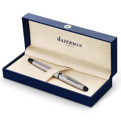 Waterman Expert Fountain Pen, Stainless Steel With 23k Gold Trim, Medium Nib With Blue Ink Cartridge, Gift Box