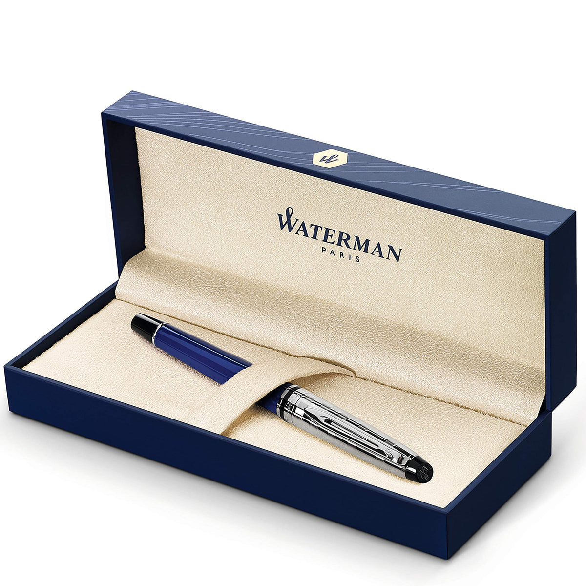 Waterman Expert Fountain Pen, Stainless Steel With 23k Gold Trim, Medium Nib With Blue Ink Cartridge, Gift Box