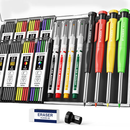 STAGEEK 2.8mm Carpenter Pencils with Sharpener, 2-Pack, Storage Case